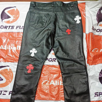 Nouveaux pantalons en cuir pour homme de haute qualité, style streetwear, broderie croisée stylée, pantalons en cuir de haute qualité