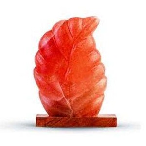 Elegante lámpara de sal rosa del Himalaya en forma de hoja tallada a mano Durable Base de madera de imitación antigua para el bienestar del hogar Artesanías naturales - Product Image 5