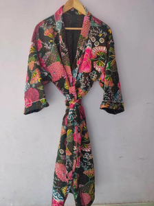 Beautiful Hand Block Printed Cotton Long <b>Kimono</b> With Belt Tie Closure for Night Sleepwear Robe for <b>Women</b> Clothing Floral Print - Product Image 3