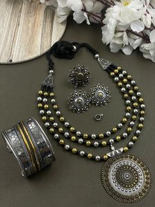 Beautiful Oxidised Double Tone Jewelry Combo Set <b>for</b> <b>Women</b> Includes Necklace, Earrings, Bangles, <b>Ring</b> & <b>Nose</b> Pin Festive Wear - Product Image 6
