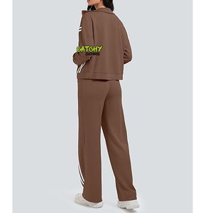 OEM Tops de sport de haute qualité à manches longues et fermeture éclair, hauts et pantalons longs, ensemble deux pièces décontracté pour femmes, vente en gros - Product Image 3