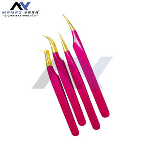 Vente chaude Pince à épiler d'extension de cils en acier inoxydable de haute qualité Points plaqués or massif enduits de poudre rose Meilleur réutilisable - Product Image 1