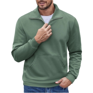 Sudadera con media cremallera para hombre, jersey con cremallera de cuarto, sudadera Polo de manga larga, suéteres de cuello simulado ajustados con bolsillo para hombre - Product Image 6