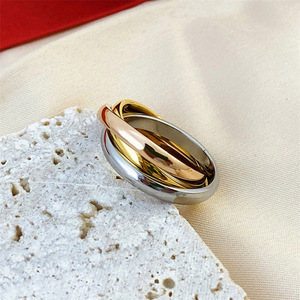Resoul <strong>Cartier</strong> Tri-color Three-Band <strong>Rings</strong> for Woman Trendy Ins-Style Waterproof 18K Gold-Plated Stainless Steel <strong>Ring</strong> - Product Image 1
