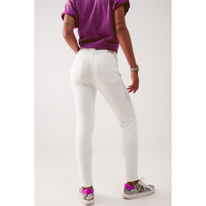 Pantalones vaqueros ajustados de cintura alta para mujer, transpirables, elásticos, estilo cargo, en color crema con decoración sencilla y rasgados - Product Image 2