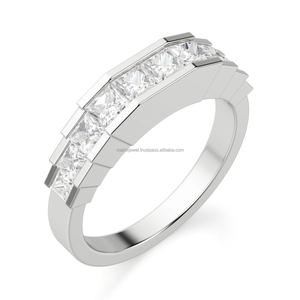 Half Eternity Wedding Band Moissanite Diamond Solid <b>Silver</b> Vintage Princess Cut Diamond <b>Stacking</b> Matching Unique Bridal Gift - Product Image 2