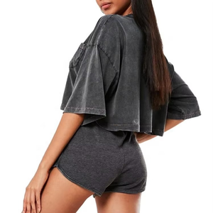 2025 camisetas recortadas de gran tamaño para mujer color personalizado patrón sólido hecho profesional superventas 220 gramos Jersey - Product Image 5