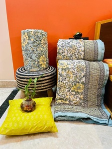 Custom Made Single Bed Hand <b>Stitched</b> Quilt With <b>Cushion</b> Covers in 16 X 16 Inch in Pure Cotton in Blue Coloured Abstract Design - Product Image 2