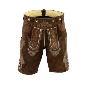 กางเกงขาสั้นหนังวัวแบบสวมใส่สบายสำหรับผู้ชายสไตล์บาวาเรียจากออสเตรีย  รักษาสิ่งแวดล้อม กันน้ำ กันลม ความยาวระดับเข่า พร้อมสายรัด ทำจากหนังกลับวัว - Product Image 4