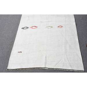 <b>Modern</b> Vintage Turkish <b>Rug</b> 32 X 10.9ft White Flat Weave Wool Carpet with Latex Backing for <b>Living</b> <b>Room</b> Decorations - Product Image 4