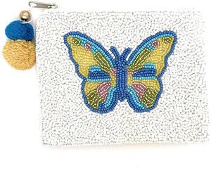 Hand made beautiful hand embroidery <b>butterfly</b> multi color coin pouch and color customized choise with mini zipper bag - Product Image 1