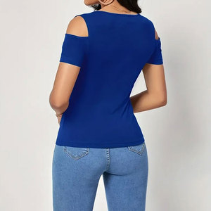 เสื้อยืดผู้หญิงดีไซน์ใหม่ล่าสุด ปรับแต่งได้ ผ้าฝ้าย 100% ระบายอากาศ แห้งเร็ว แขนสั้น ขายส่ง มีบริการ OEM - Product Image 4