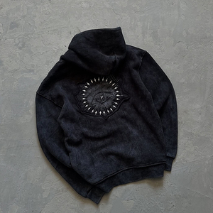 Sweat à capuche surdimensionné personnalisé sans cordon, 420 g/m², streetwear, lourd, broderie vintage, lavage à l'acide, pour hommes - Product Image 1