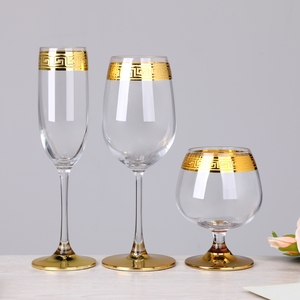 Verres à Boire à Base Épaisse Motif Clé Grecque Bord Doré : Flûtes à Champagne, Verres à Cognac, Highball, Rocks, Whisky et Vin Rouge - Product Image 3