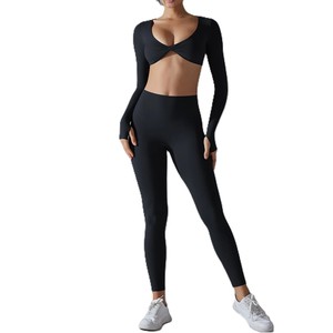 Haute qualité sans couture tricoté sexy taille haute sport push-up gilet ascenseur hanche confort Shorts yoga porter fitness ensemble pour les femmes - Product Image 3