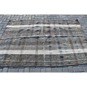 Tapis turc vintage gris beige 4,7x7.2 pieds, fait à la main, motif rectangle classique de grande surface pour le salon, le couloir ou la chambre à coucher - Product Image 3