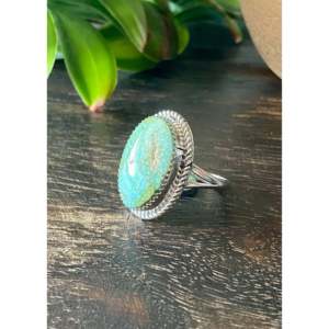 Reda Galvan Sonoran Mountain Turquoise & <b>Emerald</b> Cut Sterling <b>Silver</b> <b>Ring</b> Handmade Bezel Setting Everyday Wear Size 8.75 - Product Image 4