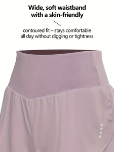 Shorts Deportivos para Mujer, Cintura Alta, Color Morado, con Bolsillos, Secado Rápido, Cintura Elástica, Shorts Cortos para Hombre, Color Sólido - Product Image 3
