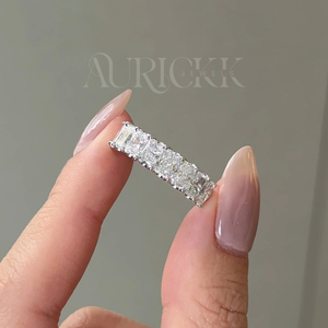 Anillo de Compromiso de Media Eternidad con Diamante Moissanite de Corte Radiante, Chapado en Oro de 14K y Rodio, para Regalo de Aniversario de Bodas o Fiesta - Product Image 3