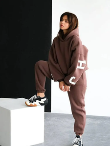 Ensemble survêtement oversize pour femme enceinte, taille plus, pour l'hiver, unisexe/hommes, streetwear, 2 pièces avec impression audacieuse de lettres au dos - Product Image 2