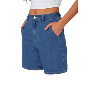 Trendy Mid <b>Waist</b> Straight Cut Womens <b>Jean</b> Shorts Fashion Outfits with Button Decor Casual Logo on <b>Waist</b> - Product Image 5