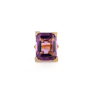Natural Gemstone Octagon Amethyst & Round <b>Diamond</b> Cocktail Ring Wholesale Gold Jewelry Manufacturer Luxury & Classic Style - Product Image 1