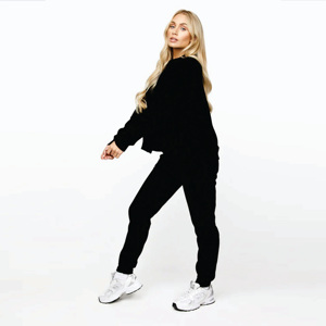 65% coton 35% polyester ceinture élastique bande linéaire polaire survêtement noir femmes survêtement bas - Product Image 4