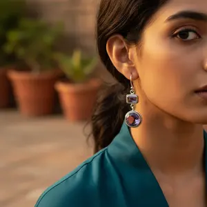 925 Silver Fashion Drop <b>Earrings</b> with Amethyst Gemstone <b>Purple</b> Jewelry - Product Image 1