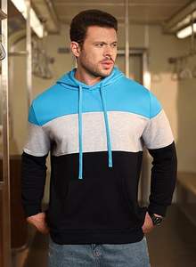 Sweat à capuche pour homme avec motif de blocs de couleurs-Sweat-shirt tendance à manches longues avec poche kangourou, coupe confortable et moderne - Product Image 2