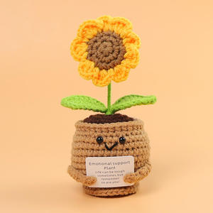 Adorno de Planta en Maceta de Girasol Tejido a Crochet con Lana Hecho a Mano, Pequeña Flor Artificial Eterna para Coche, Escritorio, Regalo para Manualidades Textiles - Product Image 3