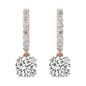 Divided Split Prong Lab Grown <b>Diamond</b> <b>Dangle</b> <b>Earrings</b> 1 Ct Tw F-G Color VS Clarity 16 <b>Diamonds</b> 14K Solid Gold Open Frame Design - Product Image 3