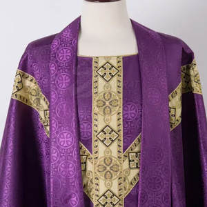 Batas de iglesia con puños decorativos y bordado de cuello Batas de Iglesia elegantes con cinturón de satén y ribete a juego - Product Image 6