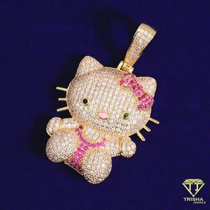 สร้อยคอจี้ตัวการ์ตูนแมวสุดน่ารักเพชรโมอิส925เงินสเตอลิงฮิปฮอปปลิงๆ - Product Image 5