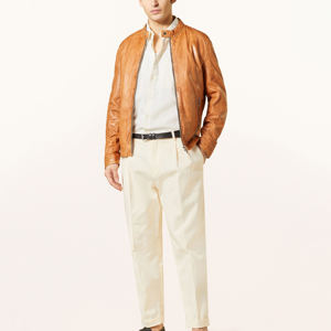 Haute qualité meilleur Design personnalisé Logo impression hommes manches longues 2024 veste en cuir avec col montant hommes veste en cuir - Product Image 3