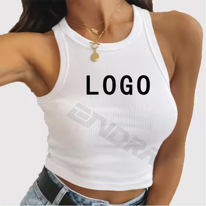 Logo personnalisé été dames gilet blanc coton côtelé femmes haut court débardeur femmes haut court sans manches haut court - Product Image 1