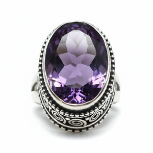 แหวนเงินแท้ 925 ชุบโรเดียม ประดับพลอยอะมีทิสต์ธรรมชาติ สำหรับงานแต่งงาน งานหมั้น และงานเลี้ยง - Product Image 1