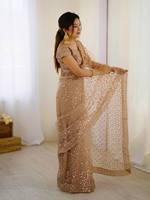 Saree sutra Satin lembut eksklusif dengan bordir indah pakaian pernikahan India dan pakaian pesta Saree untuk wanita