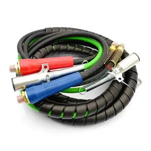 13.5 FT Air Line 3 in 1 ABS & Power 7 Way Air Line Hose Kit Wrap Electrical Cable for Tractor Trailer Semi Truck