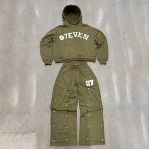 ชุดวอร์มผ้าฝ้ายแบบมีฮู้ดปักโลโก้ได้ตามต้องการชุดวอร์มมีกระดุมทรงถุงโอเวอร์ไซส์และชุดมีฮู้ด - Product Image 4