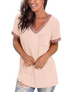 Camiseta de moda con cuello en V para mujer hecha con el mejor material Camiseta de mujer para venta en línea Camiseta de mujer - Product Image 3