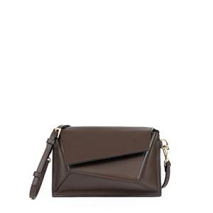 Sac à bandoulière pour femme en cuir véritable marron foncé, résistant à l'eau, avec rabat géométrique, petit sac de soirée - Product Image 4