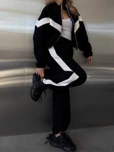 Nouvel ensemble de survêtement élégant pour femmes avec panneaux contrastés, polaire chaud, ensemble deux pièces, sweat à capuche zippé, coupe-vent, tenue confortable pour se détendre - Product Image 6