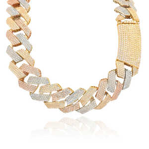 Cadena tricolor ITTALLO EDGE cubana hueca de 14K exclusiva al por mayor popular con collar con cierre de langosta seguro para hombres cubanos - Product Image 3