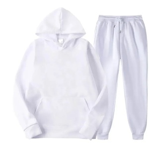 <b>Tracksuits</b> Plain Blank Hooded Hoodies and Drawstring Sweatpants O-Neck <b>Retro</b> Terry - Product Image 3