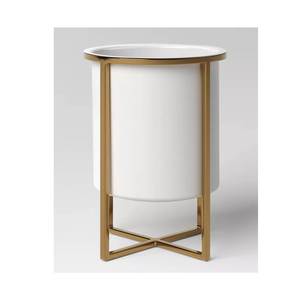 Wholesale Metal White Flower <b>Pot</b> Planter Brass <b>Stand</b> Home Decorative Garden Supplies for Farmhouse and Outdoor Design Shape - Product Image 1