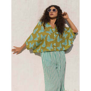 Alia Hand Printed <b>Poncho</b> <b>Top</b>-Women's Knit <b>Top</b> - Product Image 4