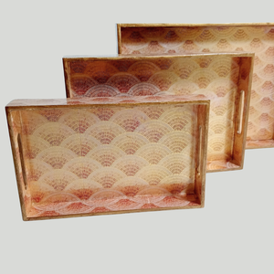 Juego de 3 bandejas artesanales de madera para servir, juego de bandejas de café esmaltadas impermeables, tamaño 15x11x2 pulgadas, Material MDF - Product Image 3