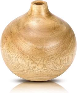 Jarrón de madera de mango redondo moderno hecho a mano, florero teñido, decoración para sala de estar, diseño lujoso y bonito para uso doméstico - Product Image 3