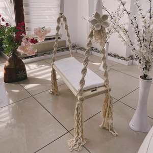 Columpio de madera de macramé para playa, estilo bohemio, con cojín para exteriores, para muebles de jardín - Product Image 3