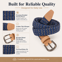 Ceinture tressée élastique personnalisable pour homme, en tissu extensible tissé avec garniture en cuir, boucle ardillon vintage pour jeans et pantalons – Vente en gros